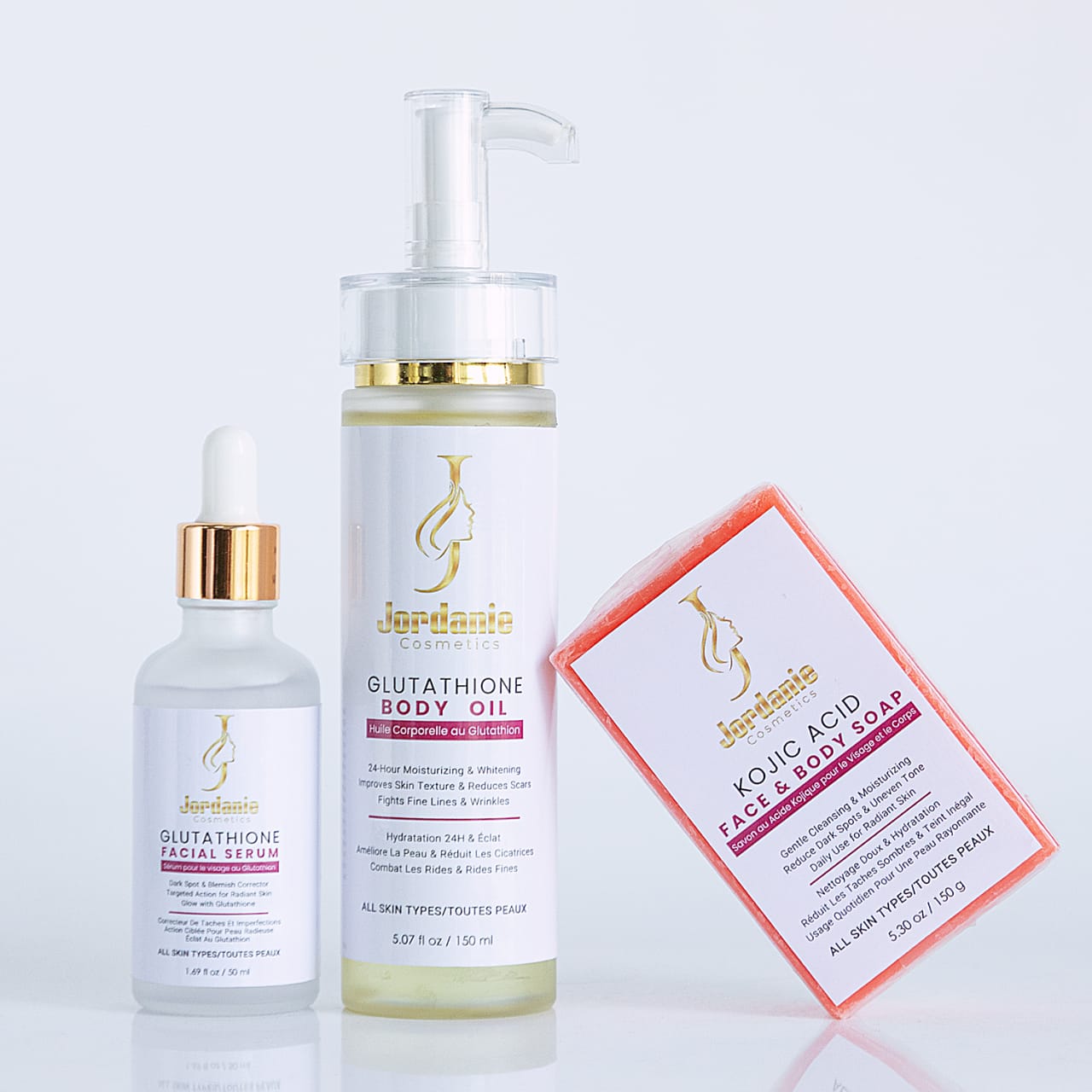 SERUM POUR LE VISAGE ET HUILE CORPORELLE AU GLUTATHION +SAVON AU ACIDE KOJIIQUE POUR LE VISAGE